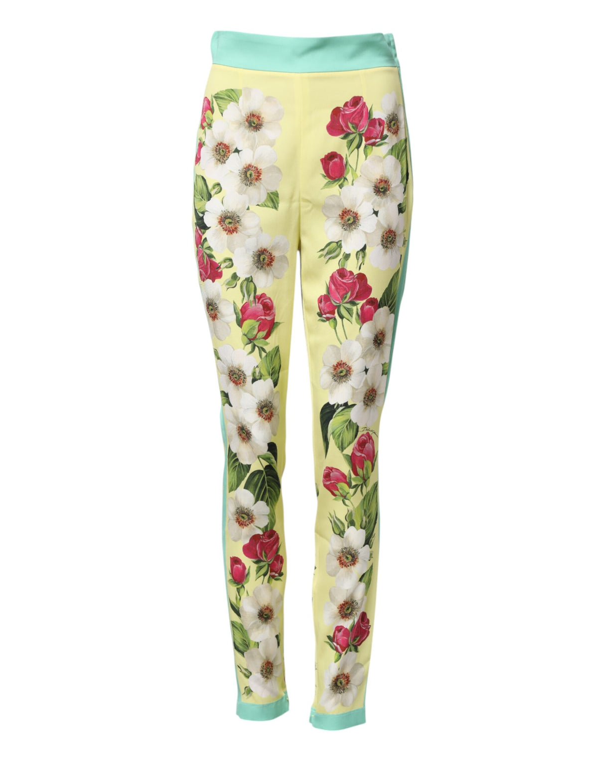 Dolce & Gabbana Pantalons Leggings Floraux en Soie Jaune