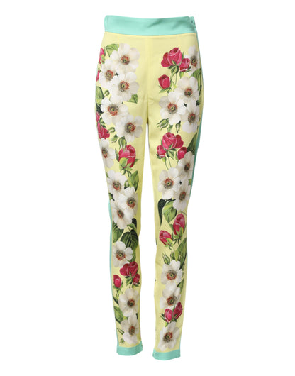 Dolce & Gabbana gele zijden leggings met bloemenprint