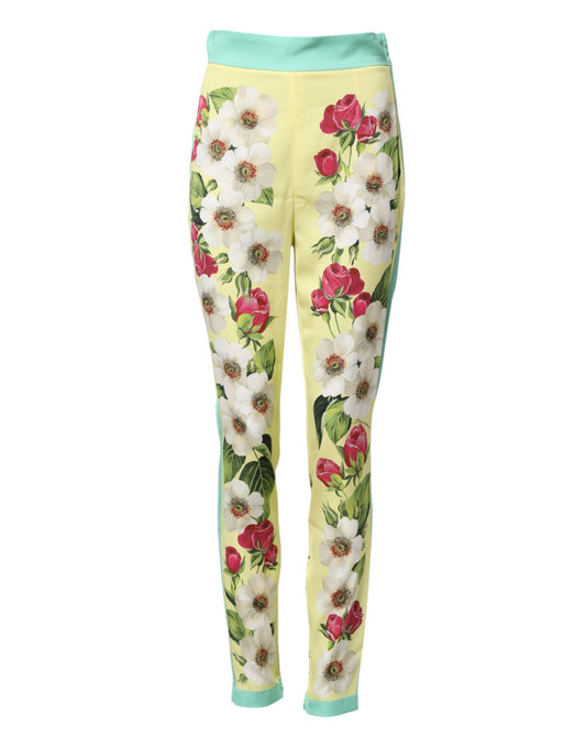 Dolce & Gabbana gele zijden leggings met bloemenprint