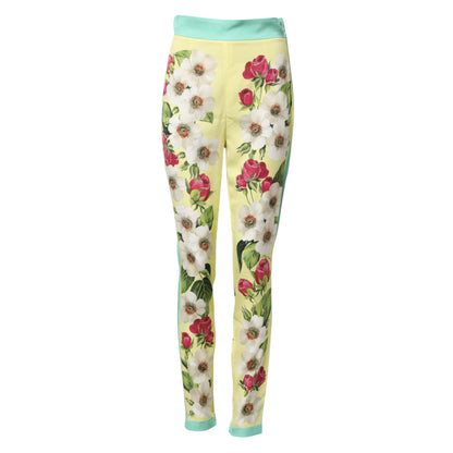 Dolce & Gabbana gele zijden leggings met bloemenprint
