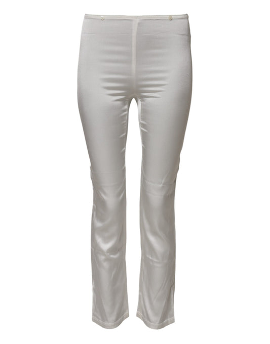 Dolce & Gabbana Pantalons Tapered Haute Taille en Soie Ivoire
