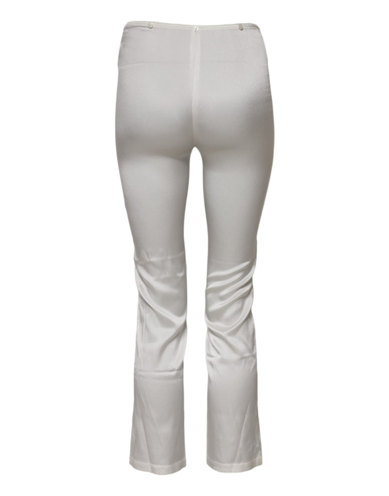 Dolce & Gabbana Pantalon Tapered Taille Haute en Soie Ivoire