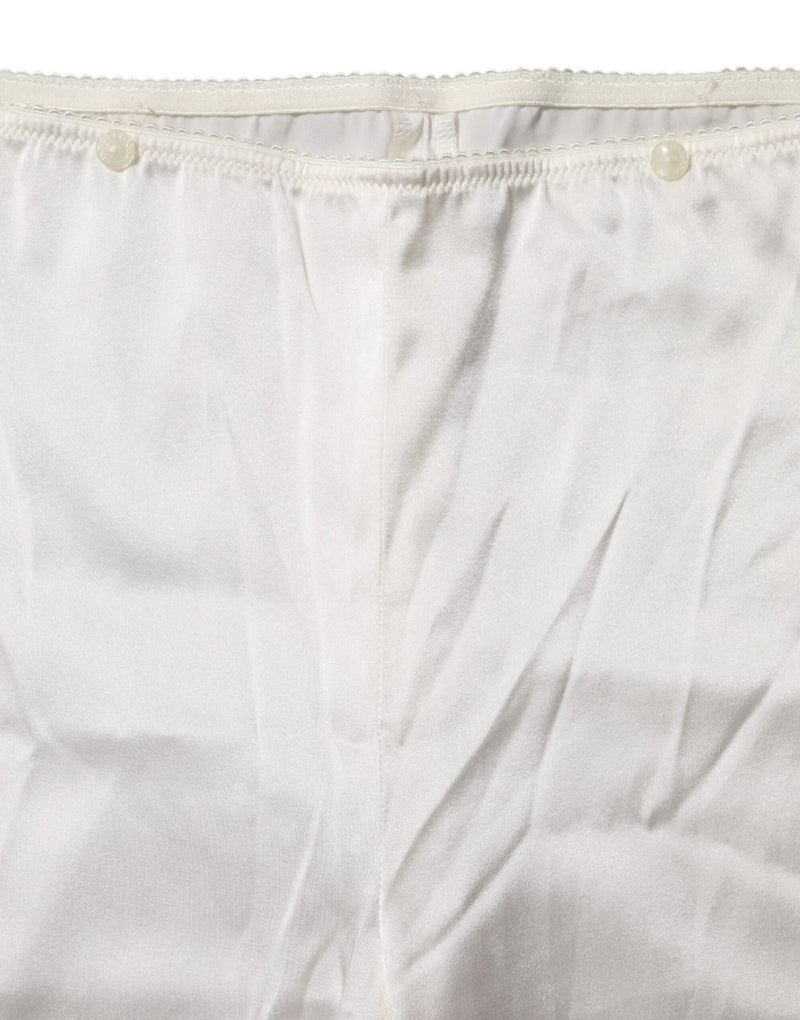 Dolce & Gabbana Pantalon Tapered Taille Haute en Soie Ivoire