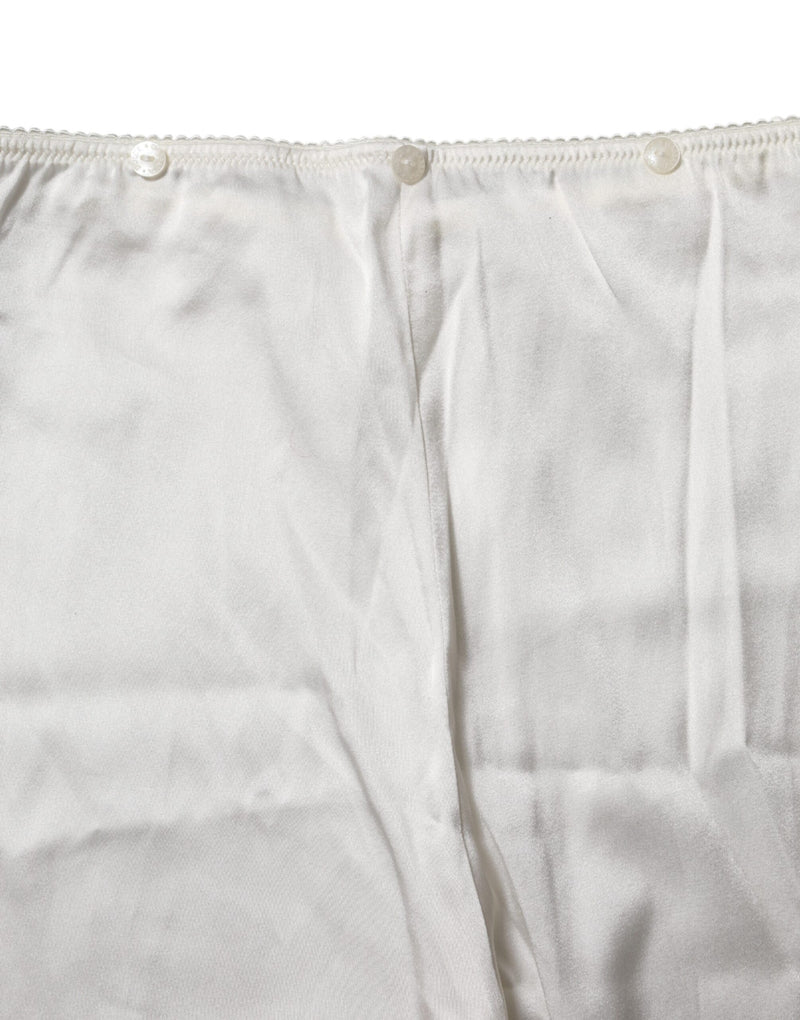 Dolce & Gabbana Pantalon Tapered Taille Haute en Soie Ivoire