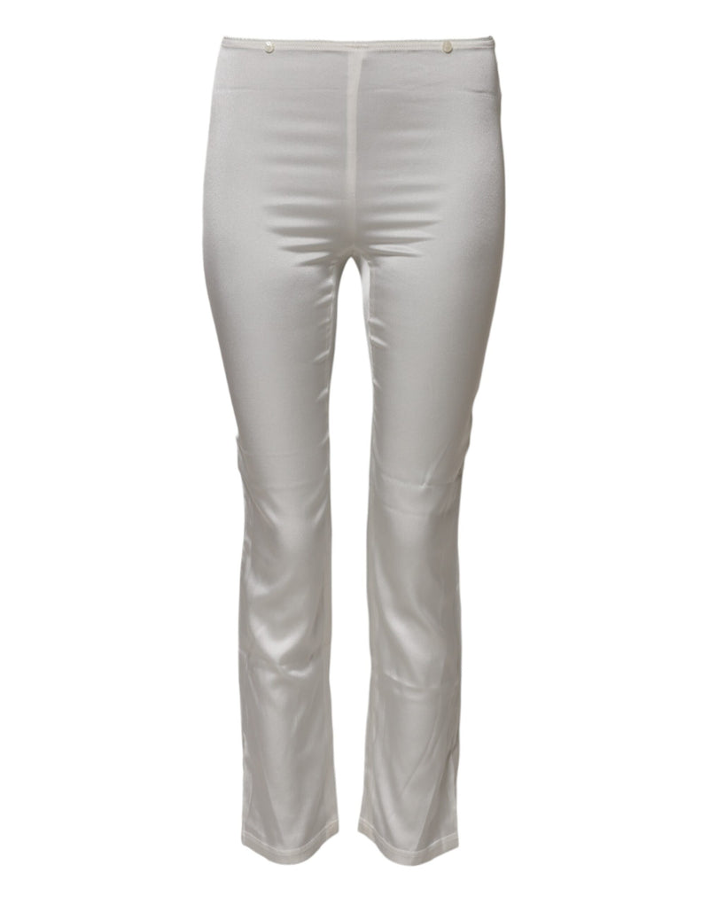 Dolce & Gabbana Pantalons Tapered Hauts en Soie Ivoire