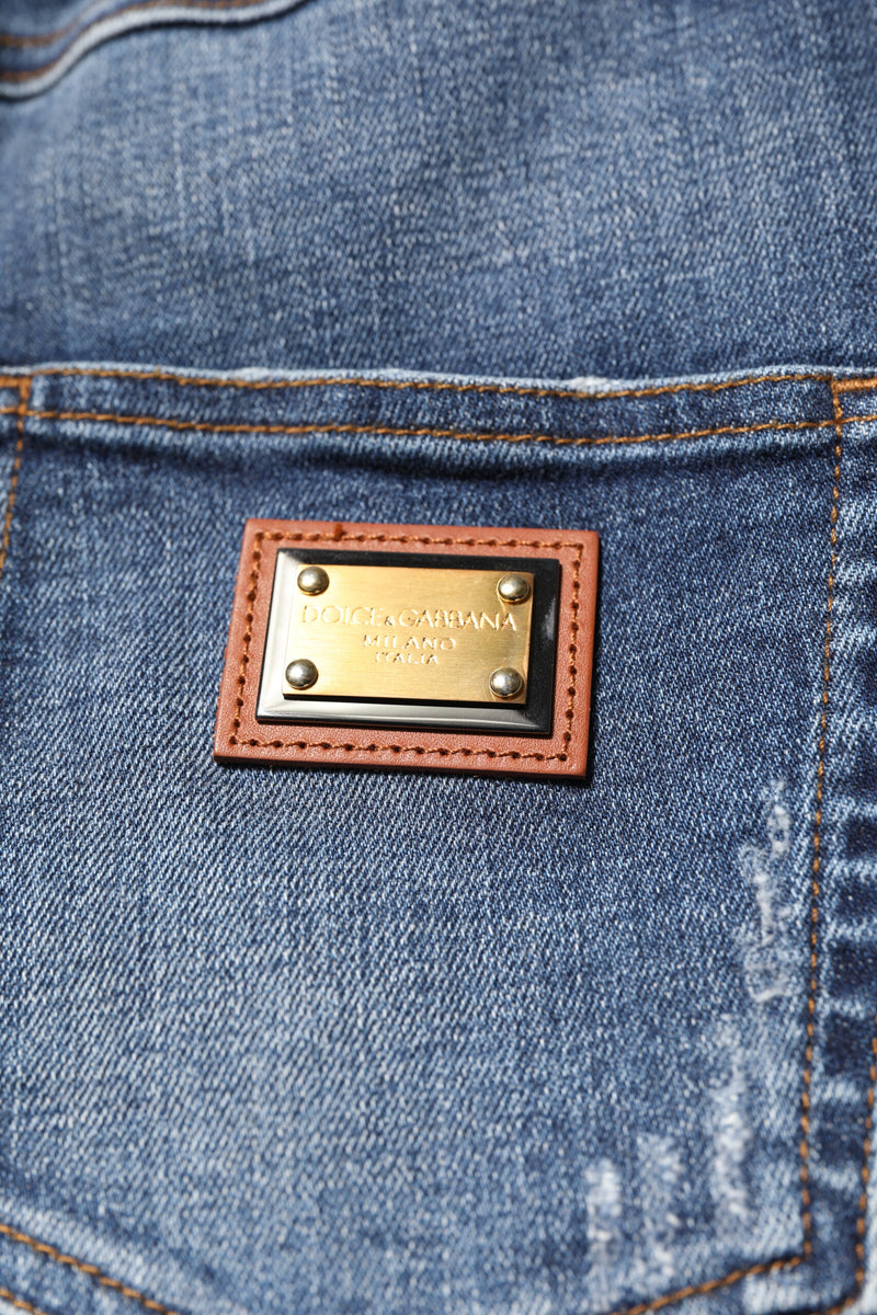 Dolce & Gabbana Blue Rhinestone Embellished Denim Jeans