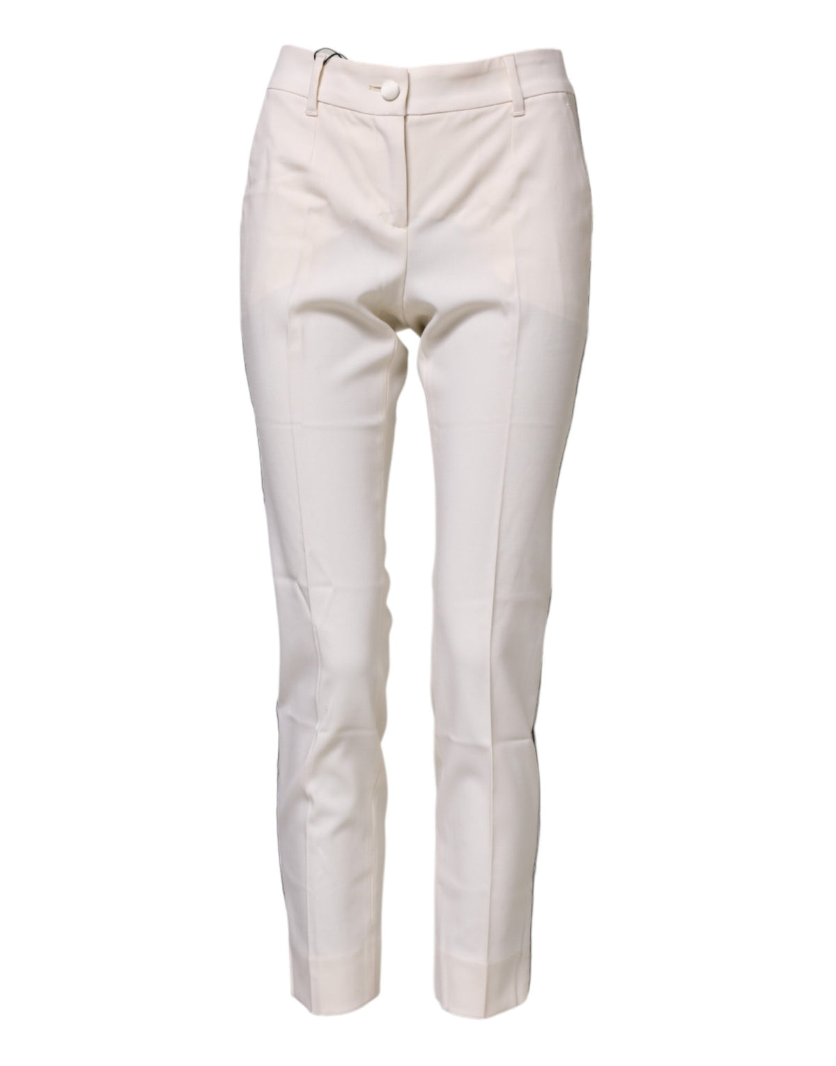 Dolce & Gabbana Pantalons Tapered Blanc en Laine Haute Taille