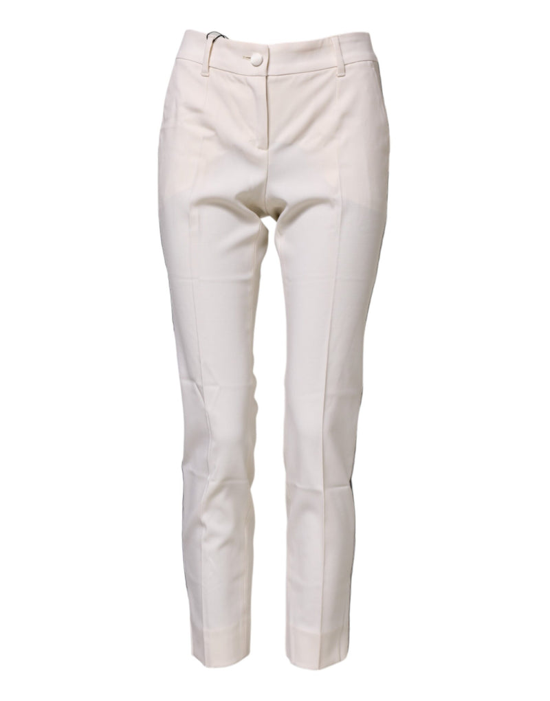 Dolce & Gabbana Pantalons Tapered Blanc en Laine Haute Taille