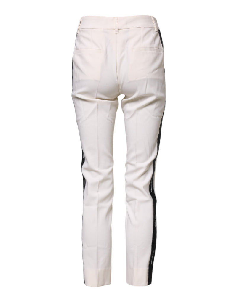 Dolce & Gabbana Pantalons Tapered Blanc en Laine Haute Taille