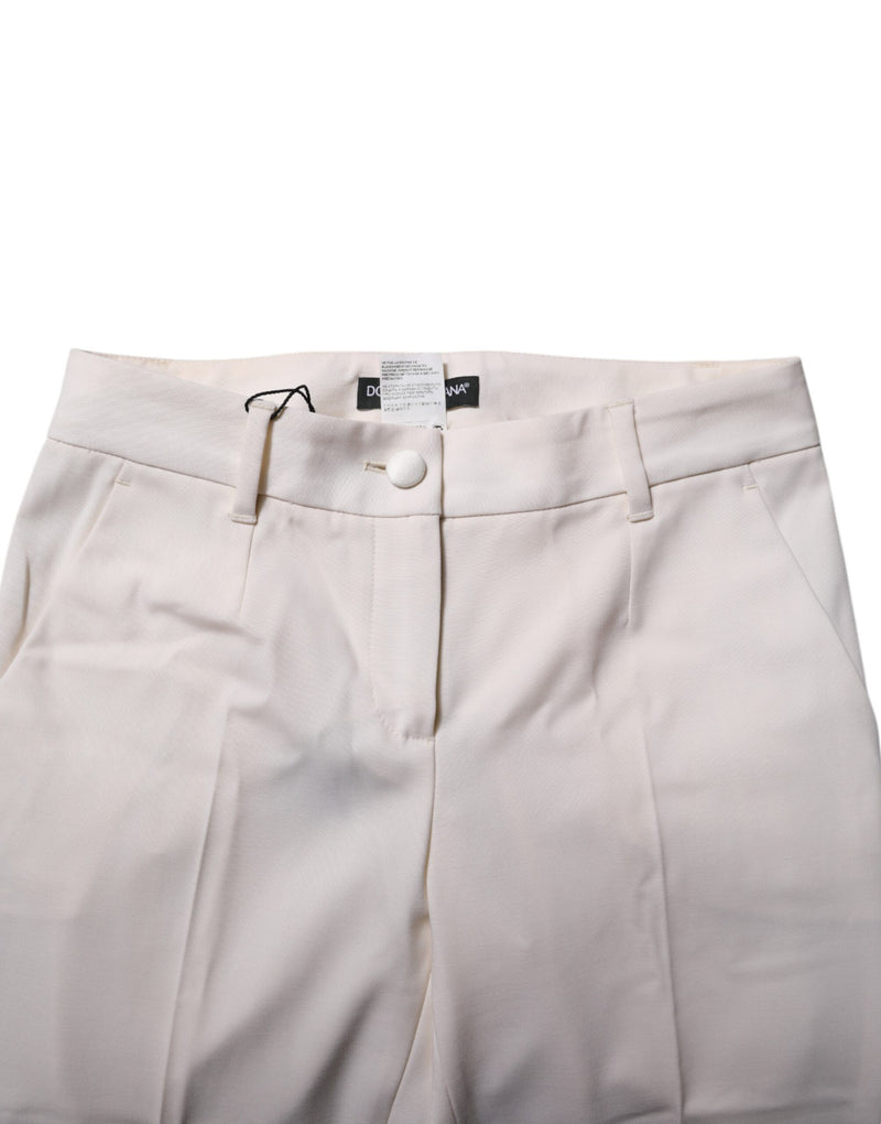 Dolce & Gabbana Pantalons Tapered Blanc en Laine Haute Taille