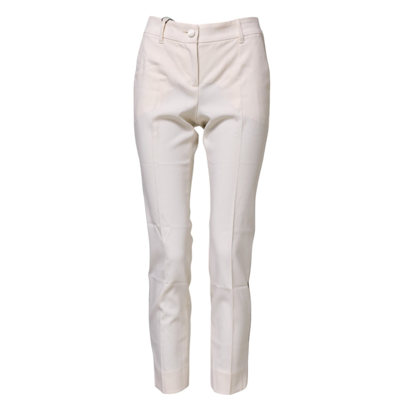 Dolce & Gabbana Pantalons Tapered Blanc en Laine Haute Taille