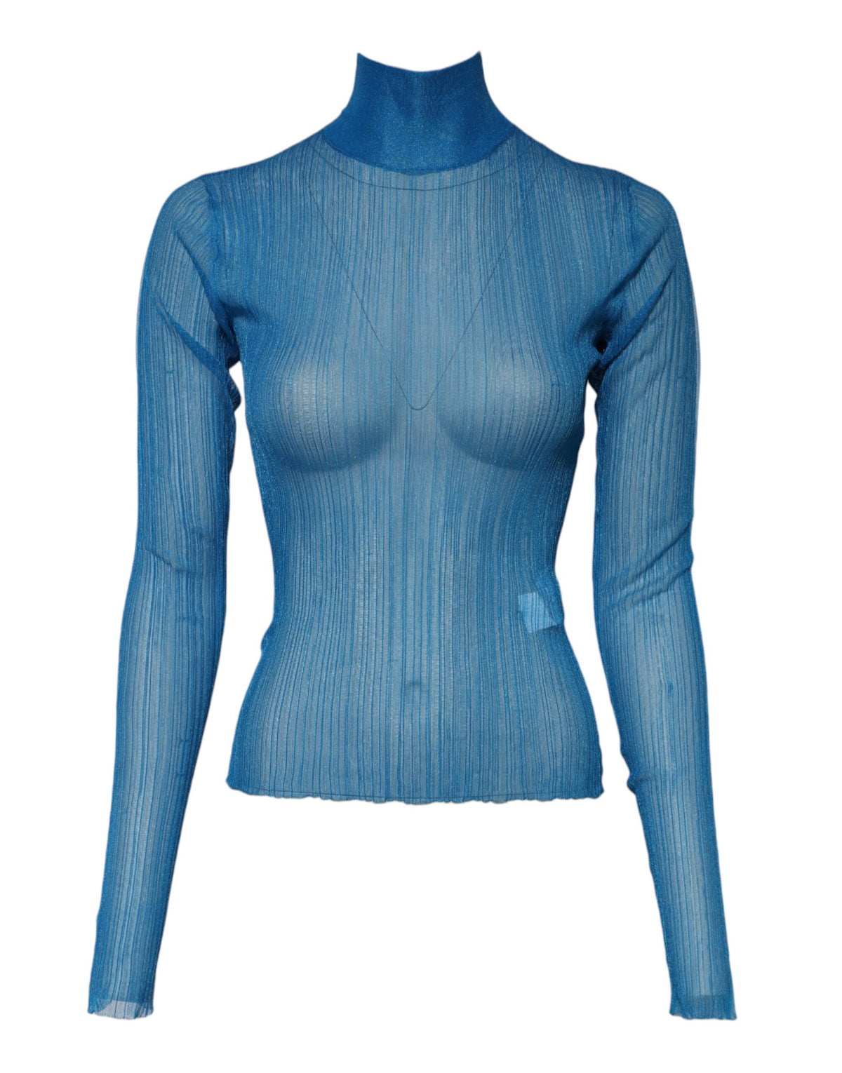 Dolce & Gabbana Turtleneck Top en Polyester Transparent Bleu