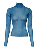 Dolce & Gabbana Turtleneck Top en Polyester Transparent Bleu