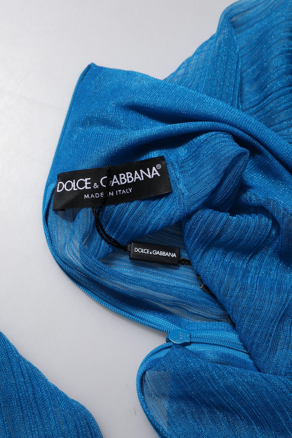 Dolce & Gabbana Turtleneck Top en Polyester Transparent Bleu