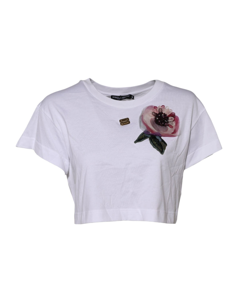 T-shirt cropped Dolce & Gabbana en dentelle florale blanche DG