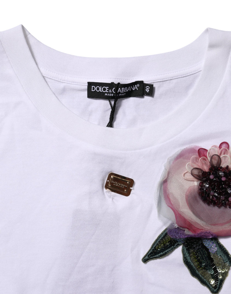 T-shirt cropped Dolce & Gabbana en dentelle florale blanche DG