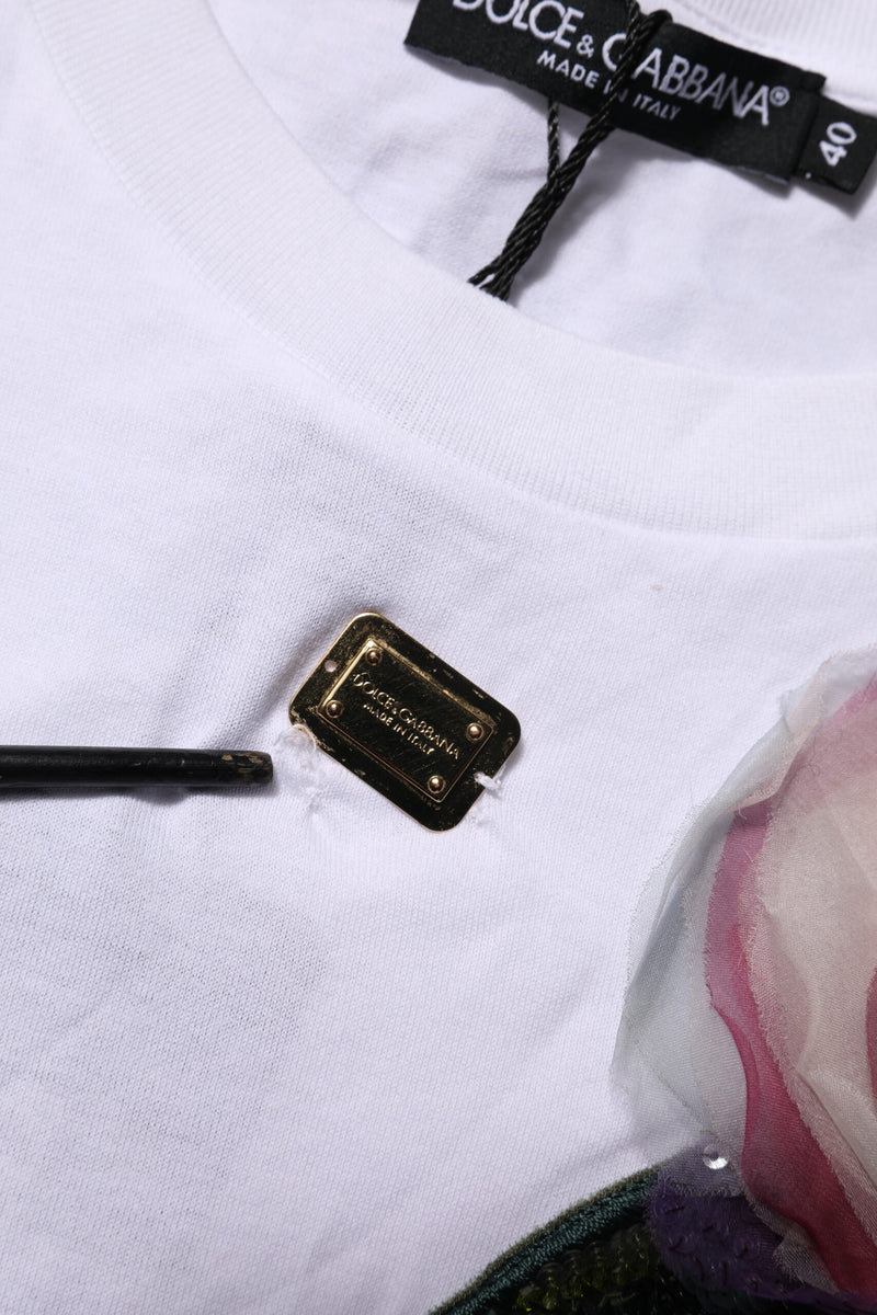 T-shirt cropped Dolce & Gabbana en dentelle florale blanche DG