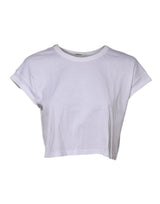 Dolce & Gabbana T-shirt Cropped en Coton Blanc à Manches Courtes
