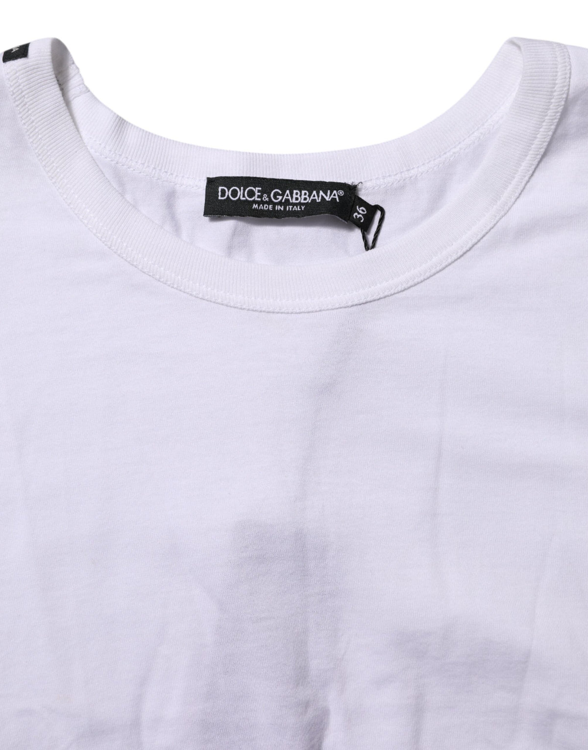 Dolce & Gabbana T-shirt Cropped en Coton Blanc à Manches Courtes