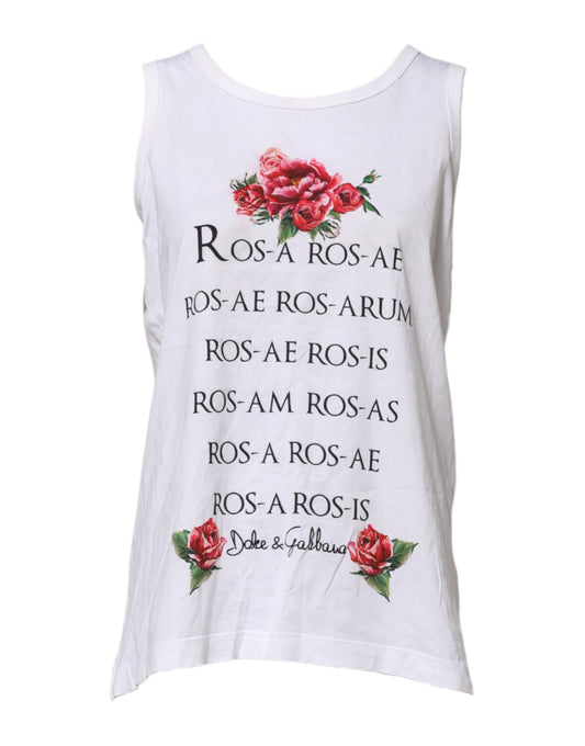 Dolce & Gabbana Top Femme Blanc en Coton Imprimé Sans Manches