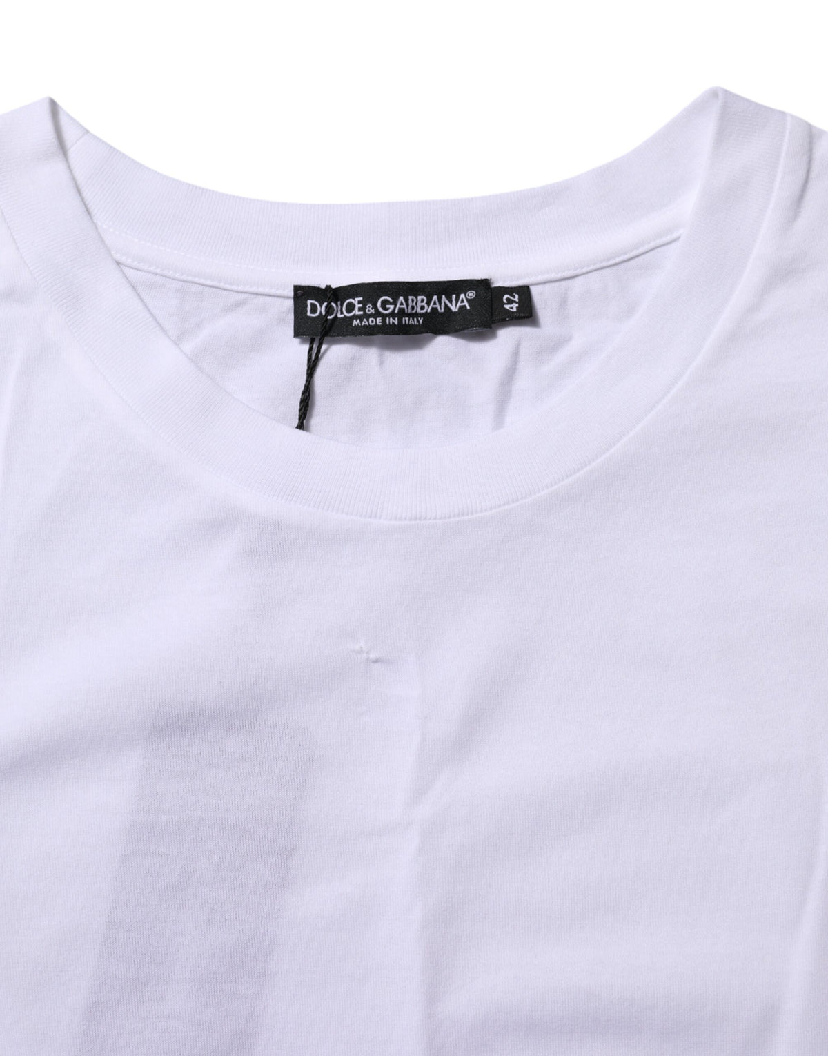 Dolce & Gabbana T-shirt Blanc en Coton à Col Rond et Manches Courtes
