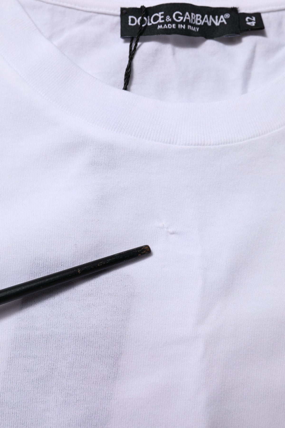Dolce & Gabbana T-shirt Blanc en Coton à Col Rond et Manches Courtes