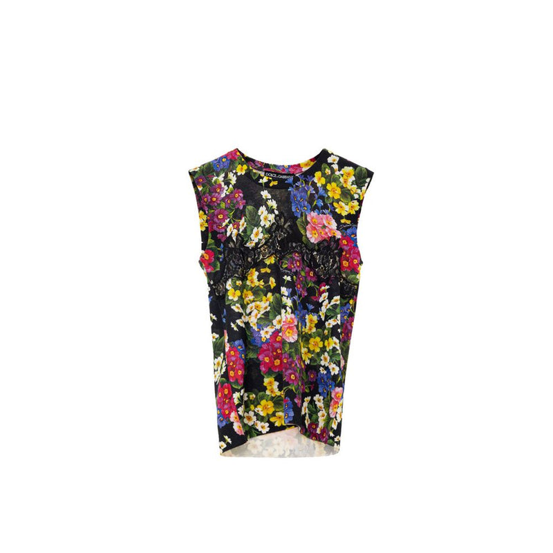 Dolce & Gabbana Black Cashmere Floral Print Tank Top