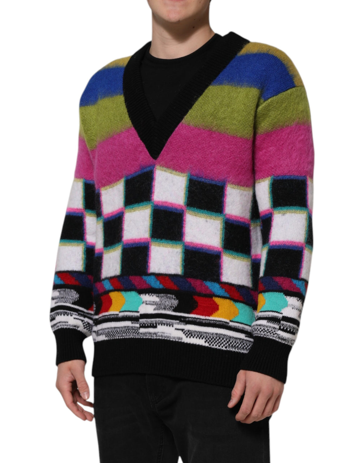 Pull en tricot à motifs multicolores et glitch de Dolce &amp; Gabbana