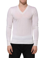 Pull en cachemire blanc à col en V avec logo Dolce &amp; Gabbana