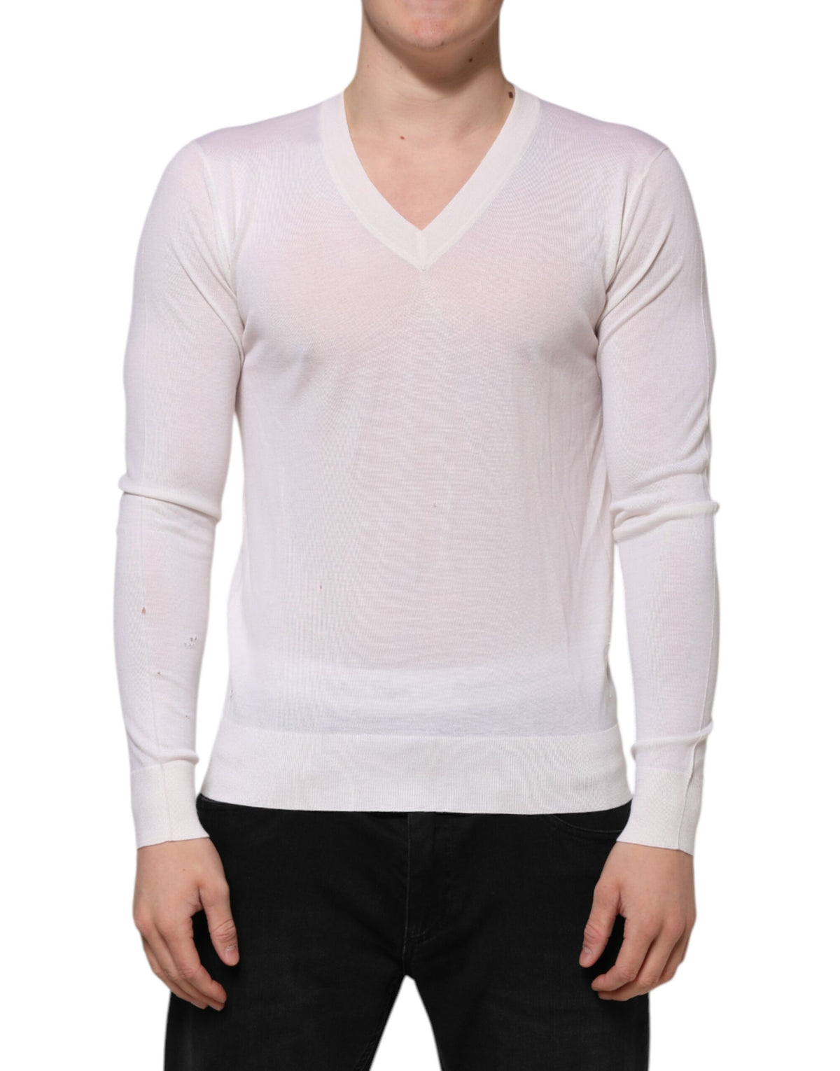 Pull en cachemire blanc à col en V avec logo Dolce &amp; Gabbana