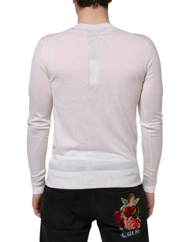 Pull en cachemire blanc à col en V avec logo Dolce &amp; Gabbana