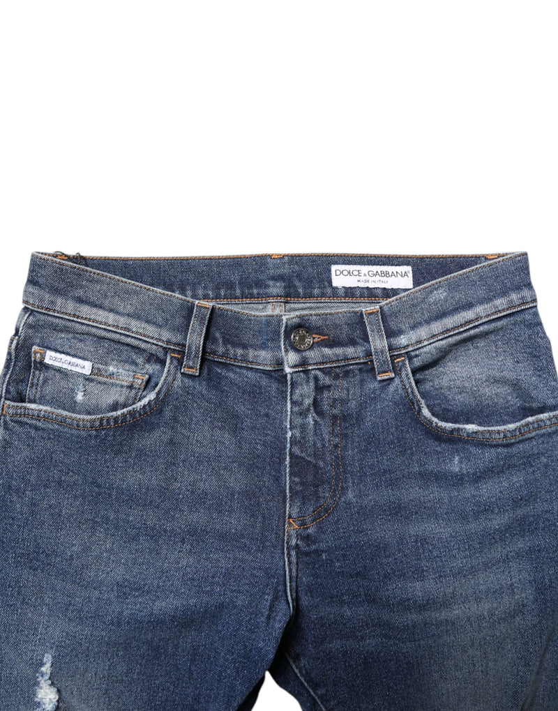 Jeans en jean skinny en coton délavé bleu et déchiré de Dolce &amp; Gabbana