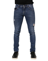 Jeans en jean skinny en coton délavé bleu et déchiré de Dolce &amp; Gabbana