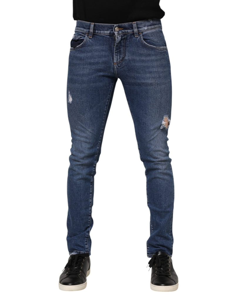Jeans en jean skinny en coton délavé bleu et déchiré de Dolce &amp; Gabbana