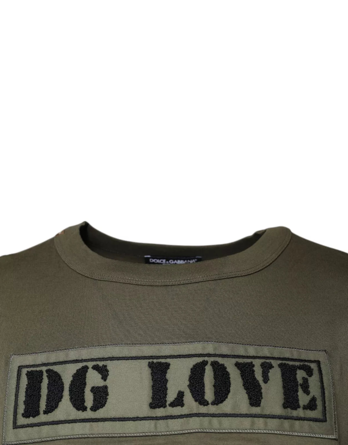 T-shirt à col rond en coton DG Love de Dolce &amp; Gabbana, vert armée.