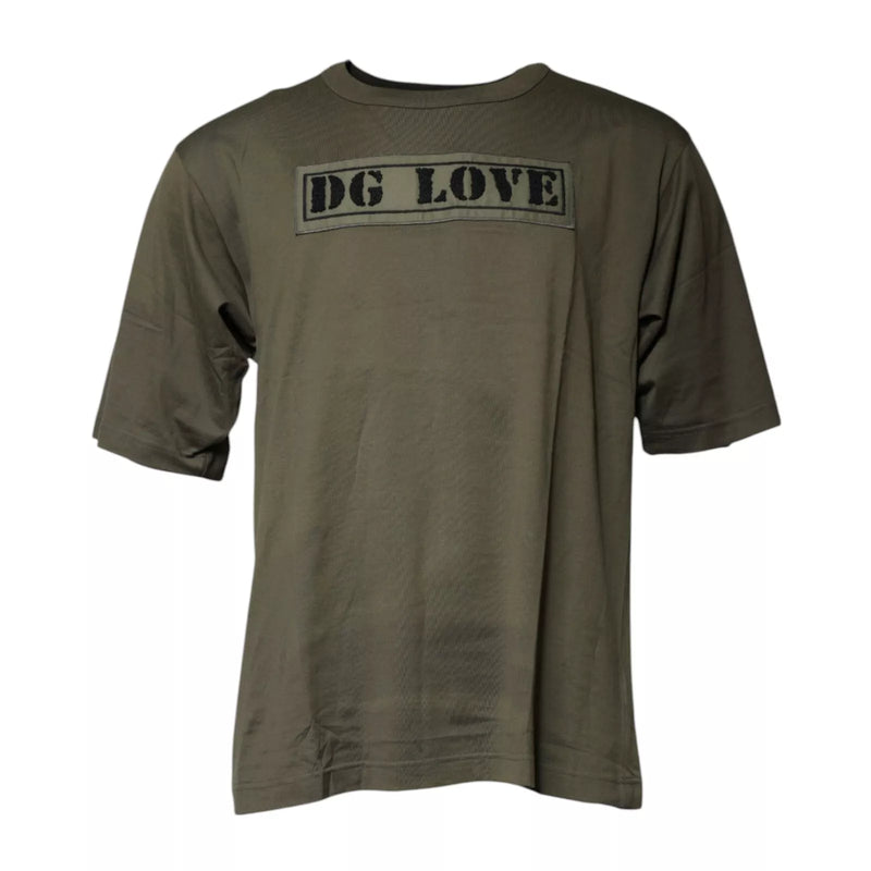 T-shirt à col rond en coton DG Love de Dolce &amp; Gabbana, vert armée.