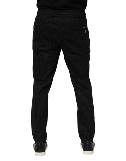 Dolce & Gabbana Black Striped Wool Men Jogger Pants