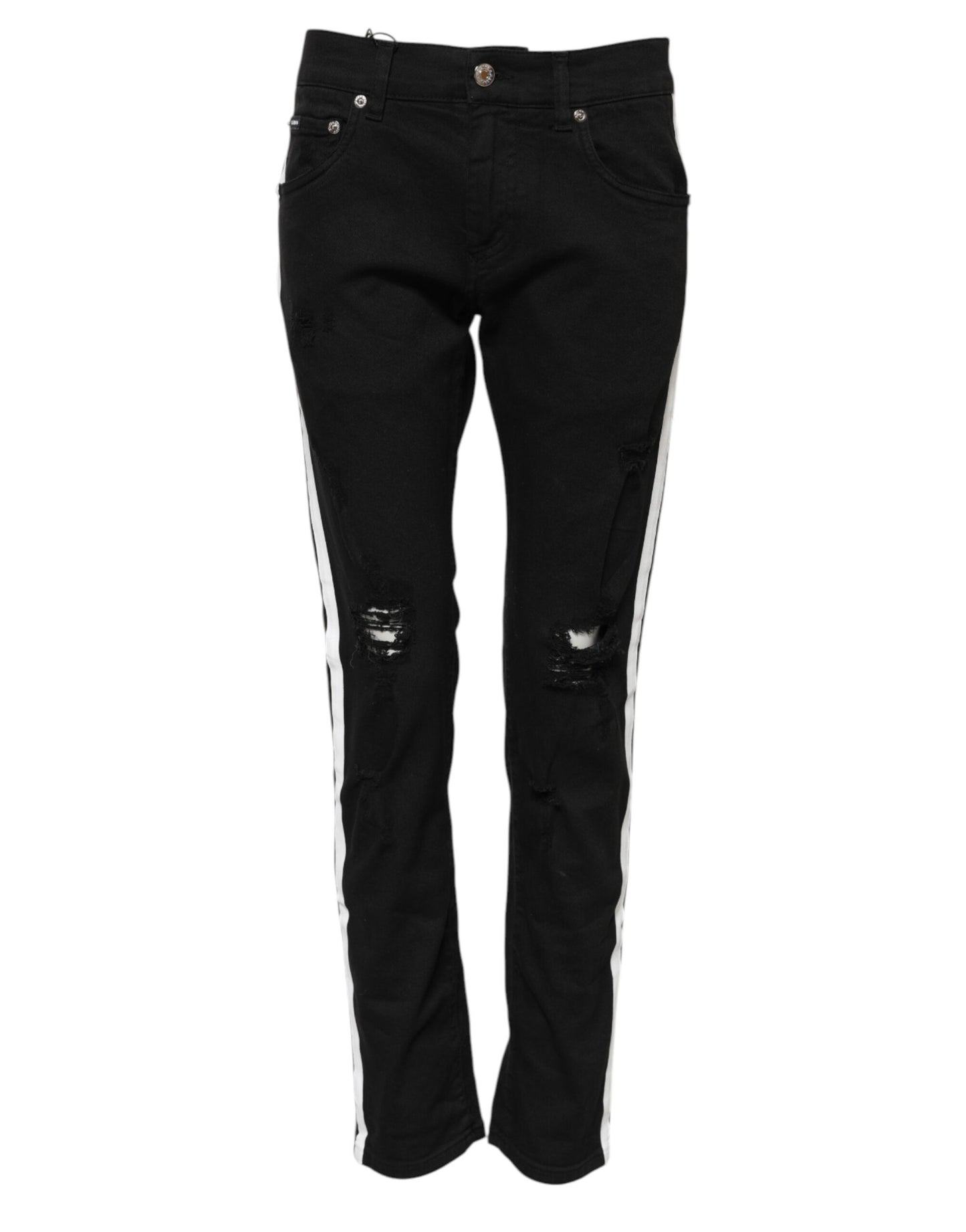 Jeans skinny en jean noir déchiré avec doublure blanche de Dolce &amp; Gabbana