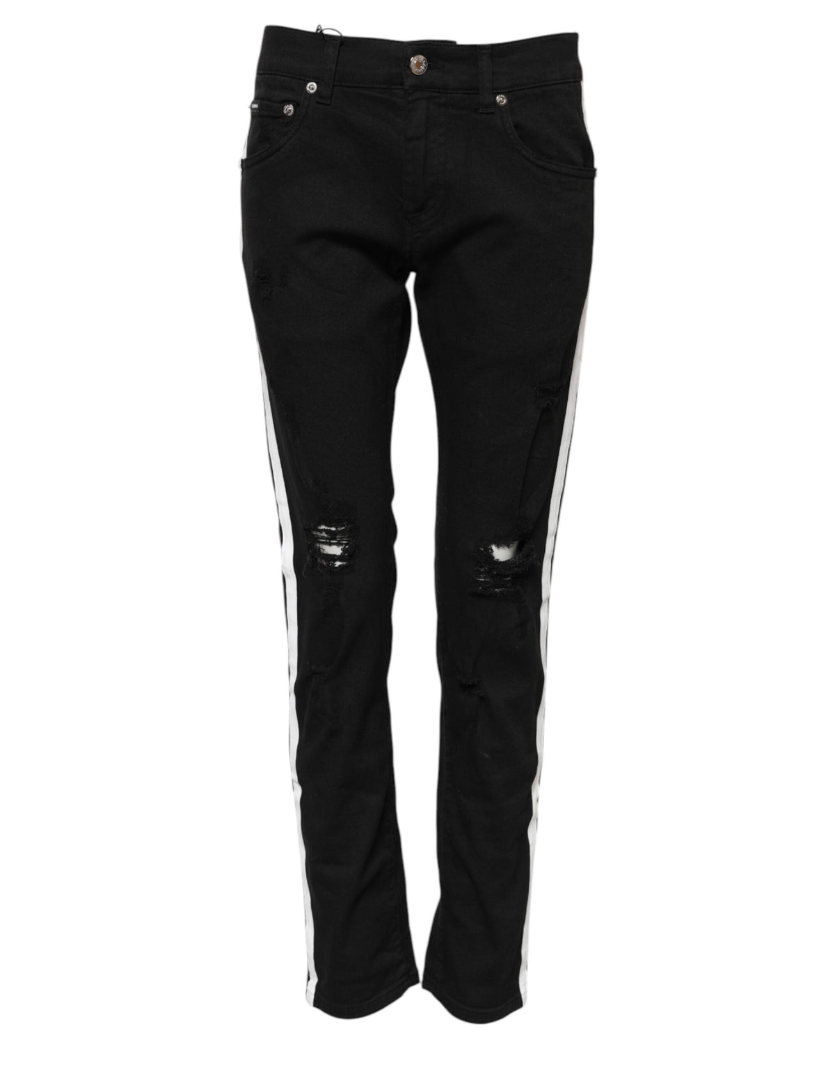 Jean slim en denim Dolce & Gabbana noir doublure blanche déchirée