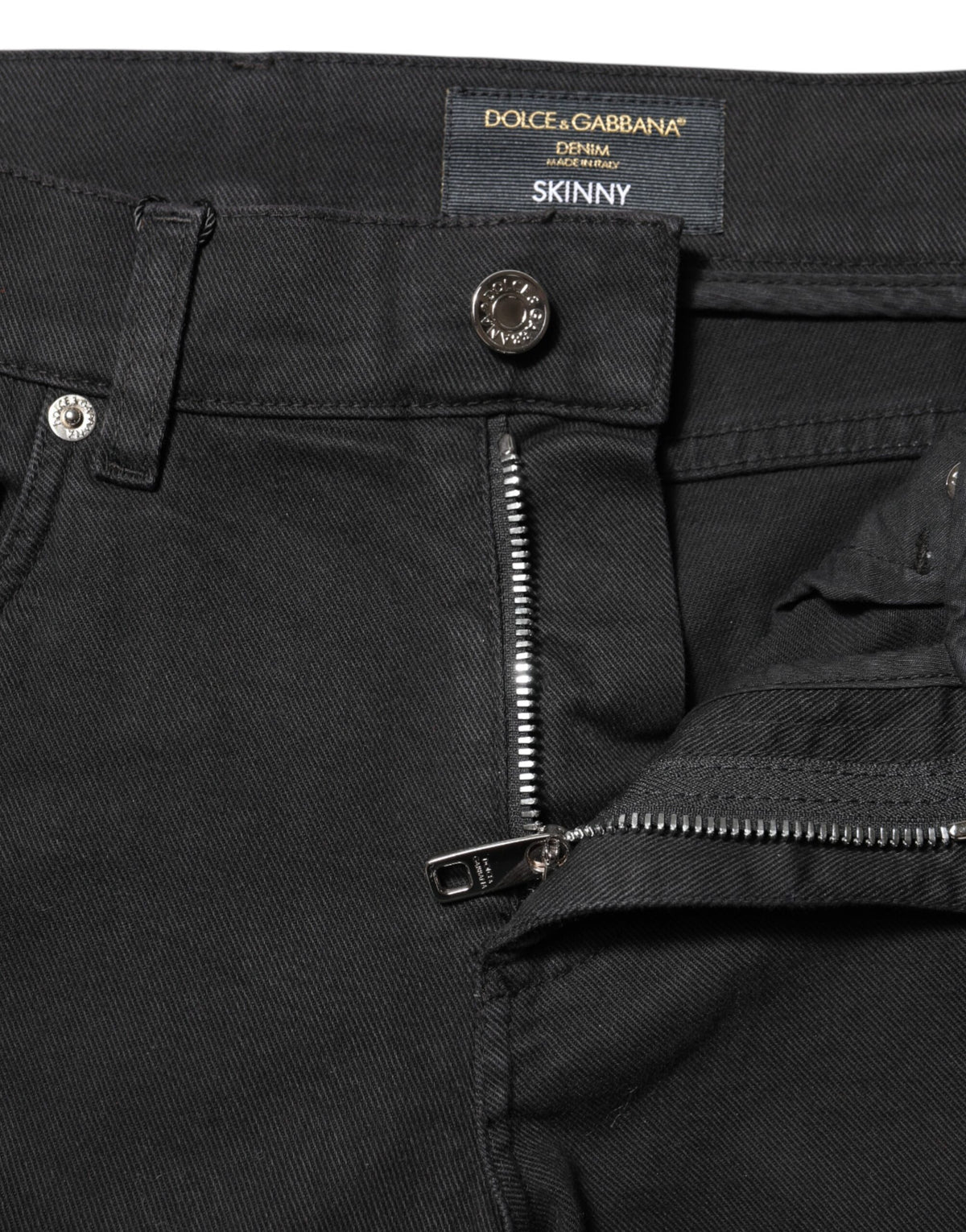 Jean slim en denim Dolce & Gabbana noir doublure blanche déchirée