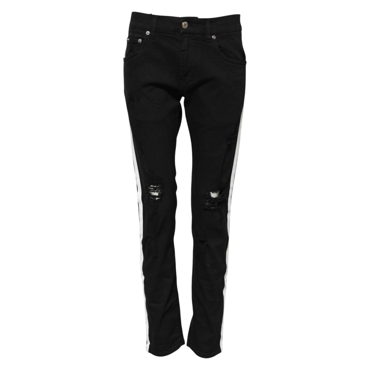 Jean slim en denim Dolce & Gabbana noir doublure blanche déchirée