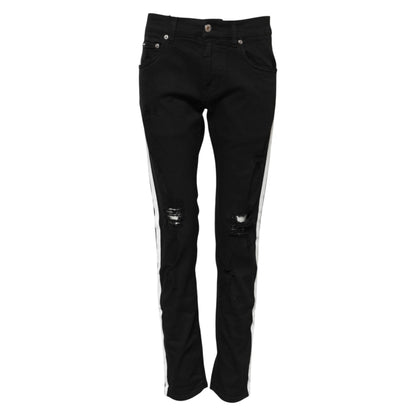 Dolce & Gabbana Black Tattered White Lining Skinny Denim Jeans