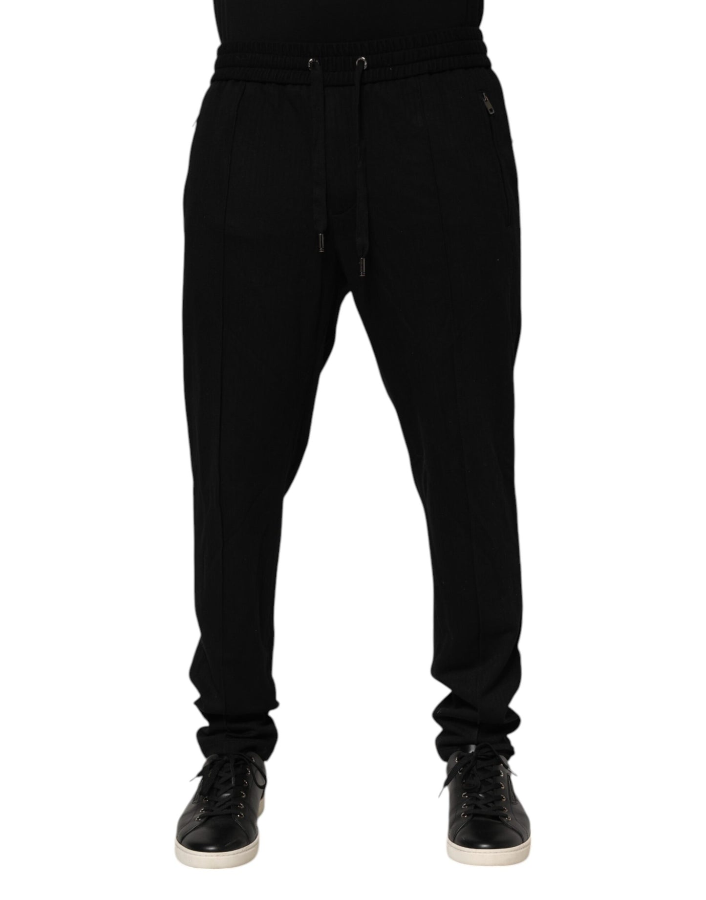 Pantalon de jogging homme Dolce &amp; Gabbana noir en viscose, coupe skinny, logo.