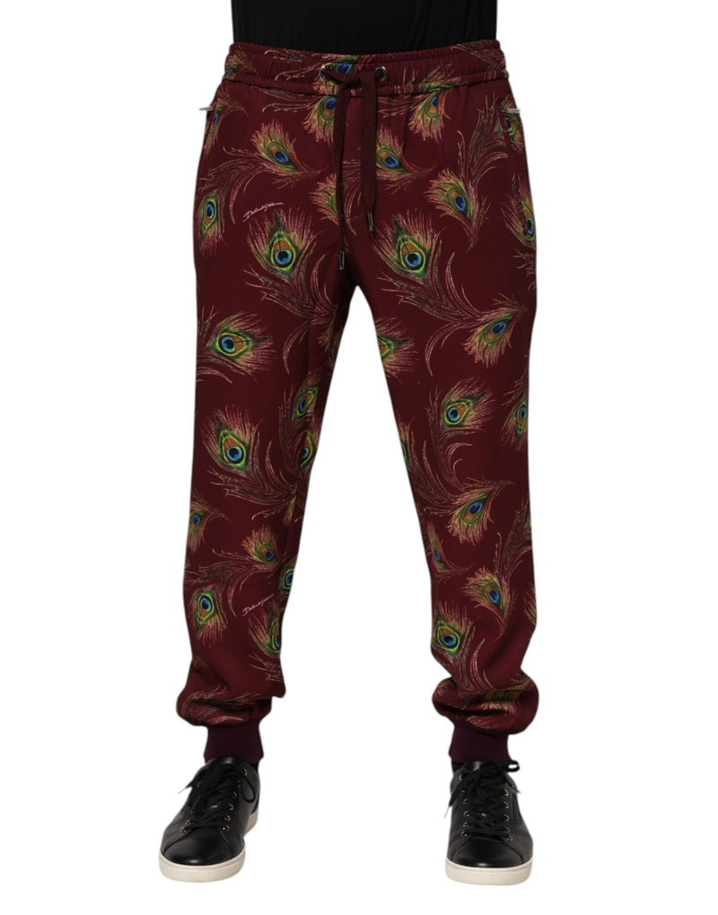 Pantalon de jogging à imprimé plumes de paon bordeaux de Dolce &amp; Gabbana