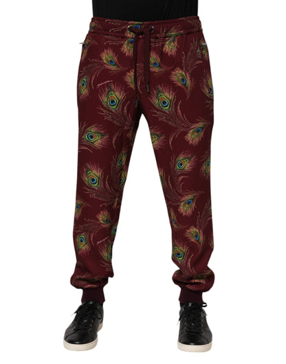 Pantalon de jogging à imprimé plumes de paon bordeaux de Dolce &amp; Gabbana
