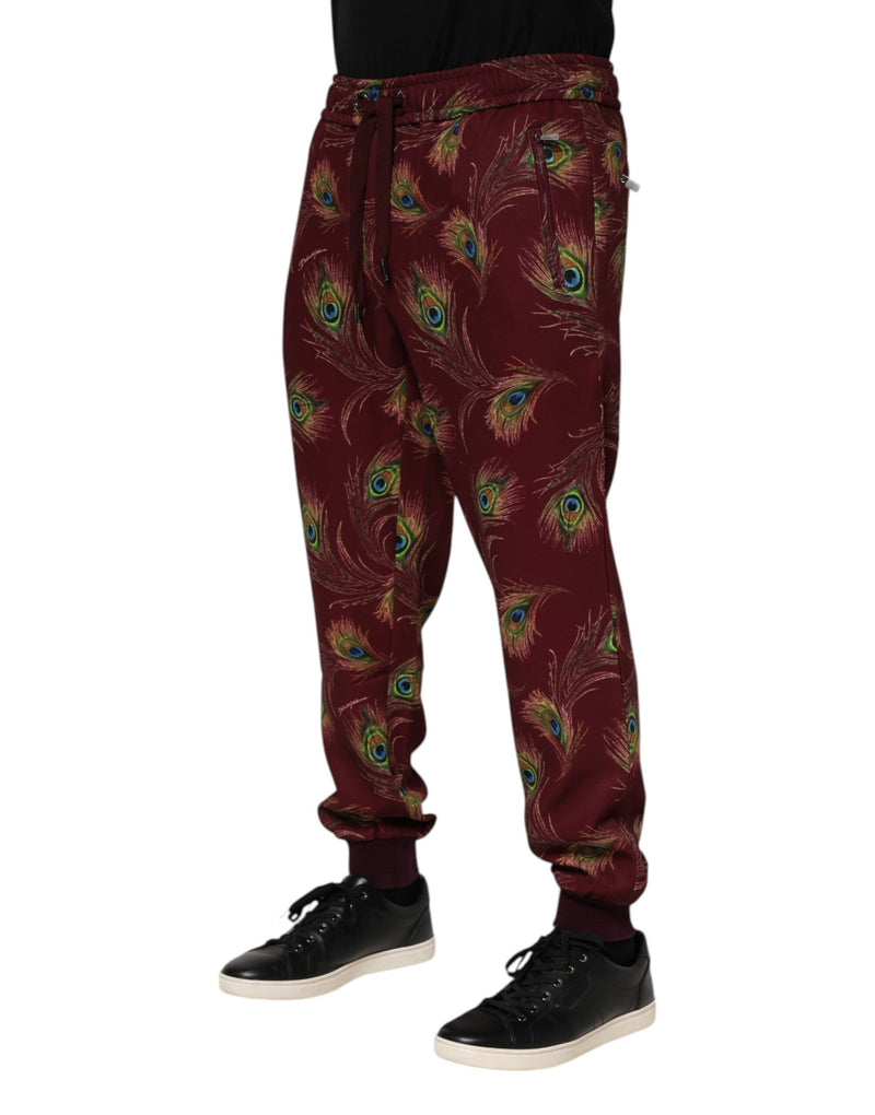 Pantalon de jogging à imprimé plumes de paon bordeaux de Dolce &amp; Gabbana