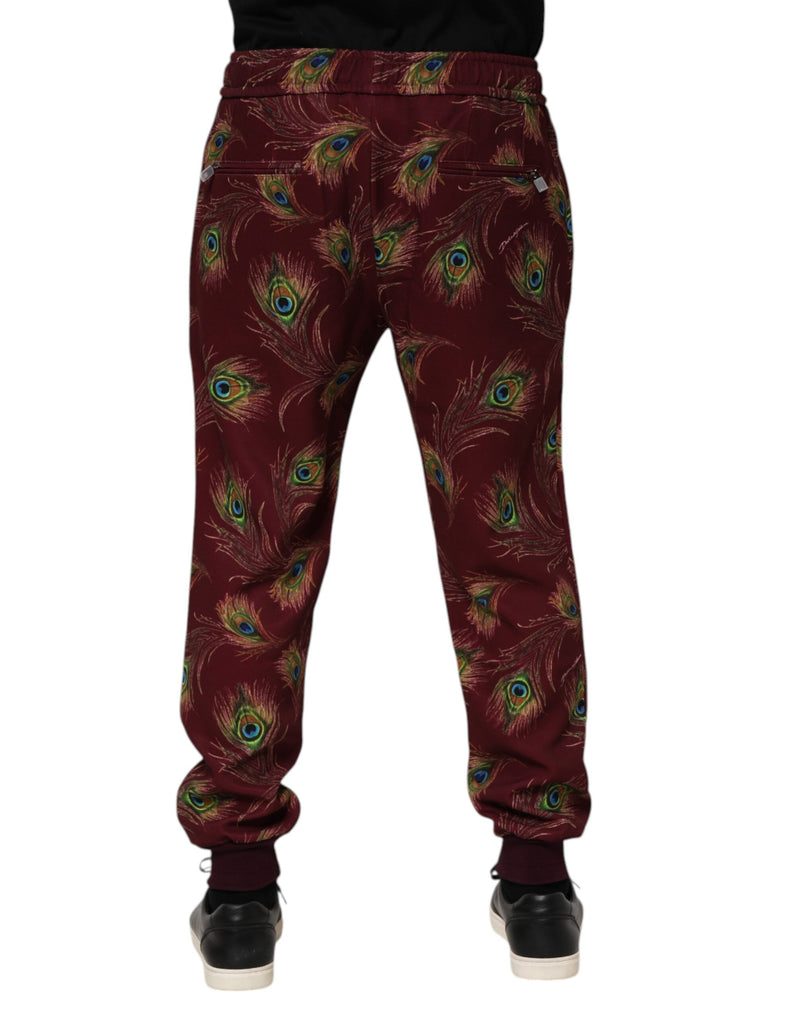 Pantalon de jogging à imprimé plumes de paon bordeaux de Dolce &amp; Gabbana