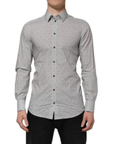Chemise habillée homme Dolce &amp; Gabbana grise à pois, semi-ajustée, couleur or.