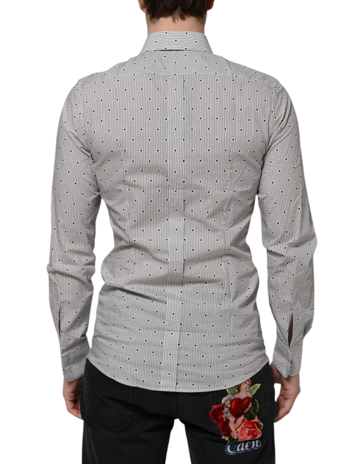 Chemise habillée homme Dolce &amp; Gabbana grise à pois, semi-ajustée, couleur or.