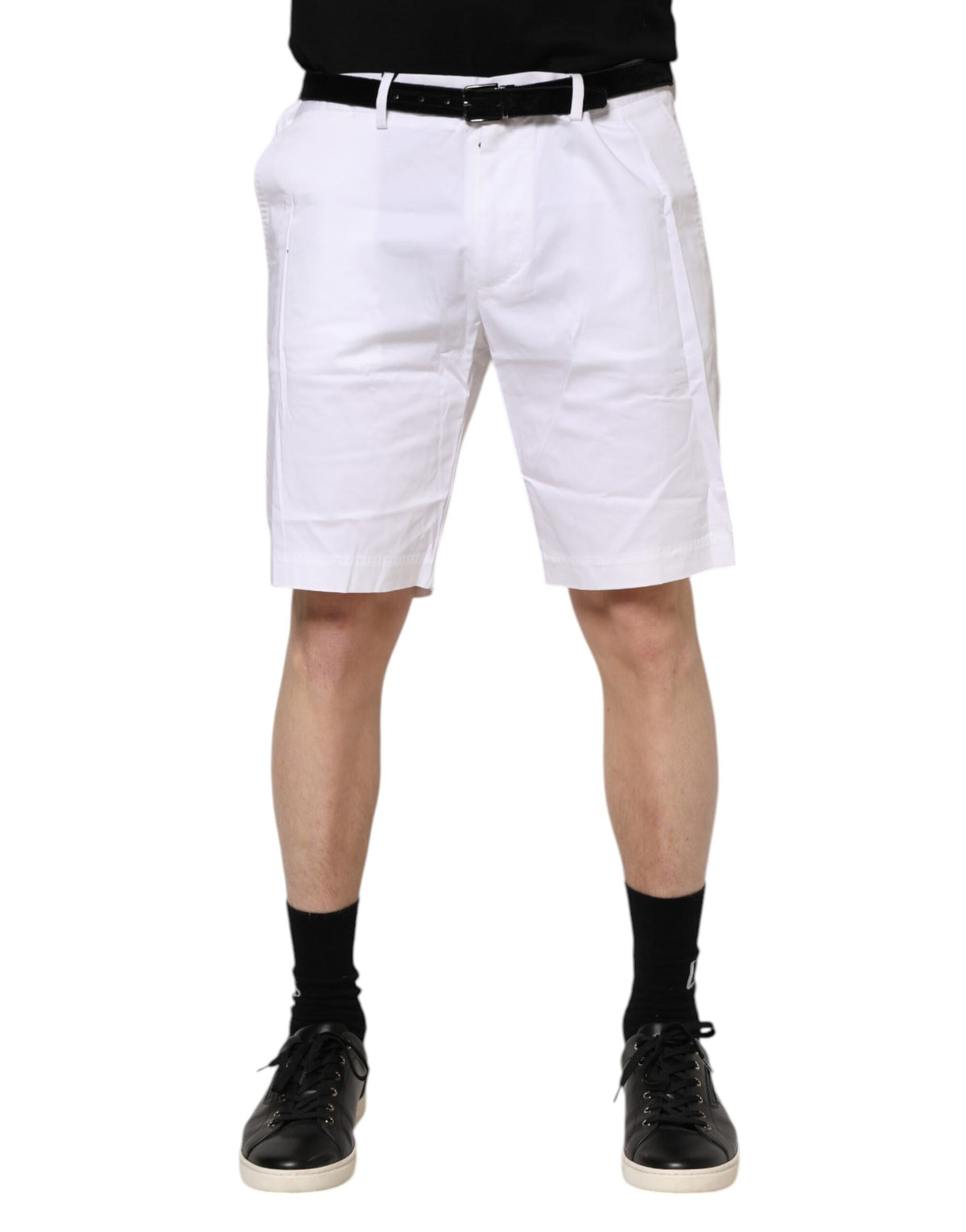Shorts décontractés en coton extensible blanc à taille haute de Dolce &amp; Gabbana